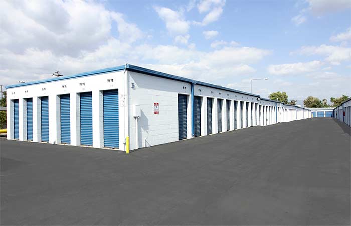 Small drive-up storage units with easy access.