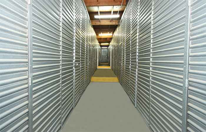 Indoor storage unit hallway.